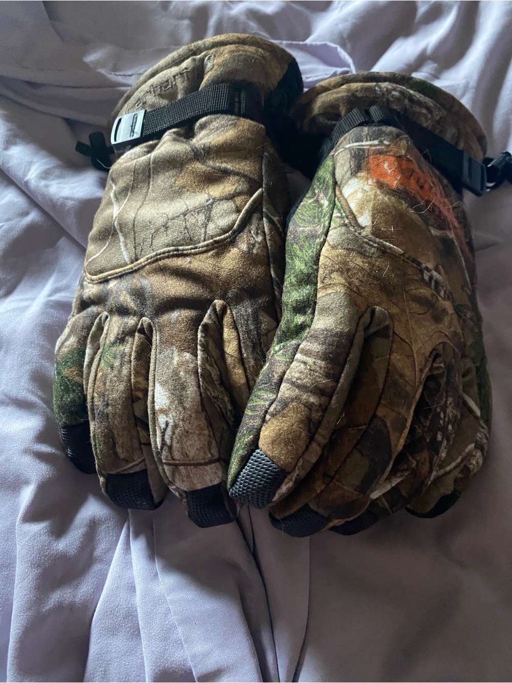 Carhartt Camouflage Insulated Hunting Gloves - Brown/Green with Orange Accent